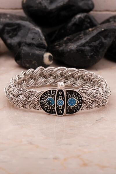 Sümer Telkari Midyat Hasır Telkari Örme Mineli Oksitli Gümüş Bileklik 4542