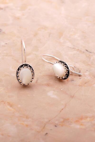 Sümer Telkari Sedef Taşlı Mini Elişi Gümüş Küpe 6172