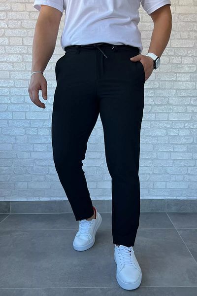 MİSHAR İTALİA Μαύρο ανδρικό παντελόνι Jogger με αυτοσχεδιασμό με δέσιμο στη μέση
