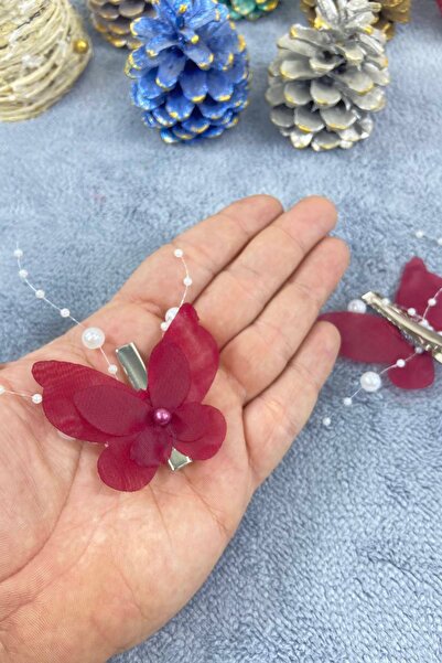Hobigram Handmade Burgundy Butterfly Buckle Organization Girl Buckle Hair Accessory Children's Buckle – Hair Band