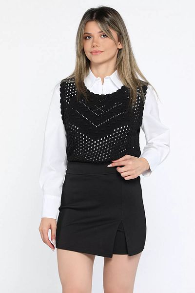 GÜLSELİ Fusta scurtă cu fantă neagră