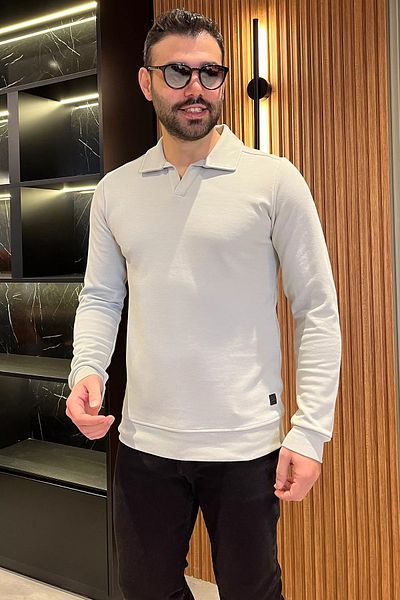 MİSHAR İTALİA Ανδρικό φούτερ με γιακά πόλο ανοιχτό γκρι