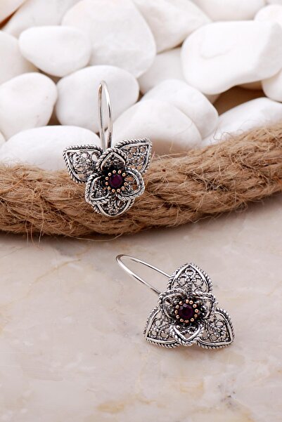 Sümer Telkari Yakut Taşlı Telkari Açelya Çiçeği Gümüş Küpe 5787