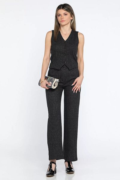 GÜLSELİ Black Women's Striped Vest Pants Double Set