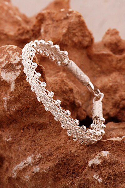 Sümer Telkari Dorissa Kazaziye İşlemeli Tasarım Örgü Gümüş Bileklik 4603