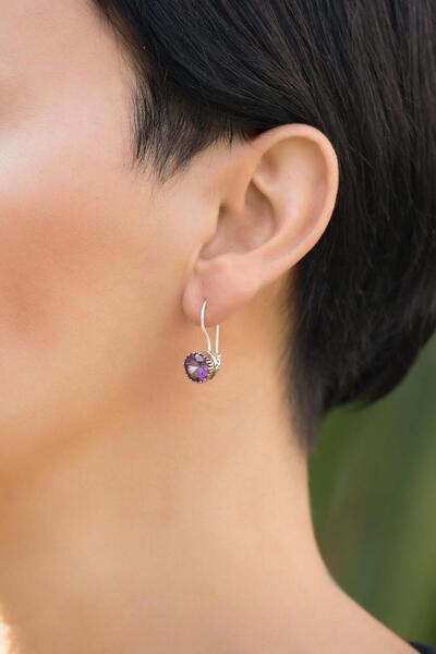 Sümer Telkari Ametist Taşlı Elişi Gümüş Küpe 4234