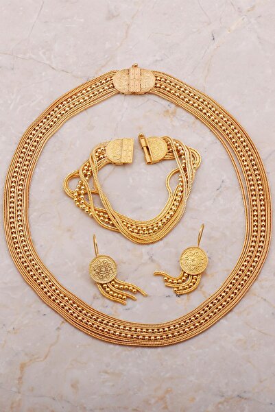 Sümer Telkari Midyat Hasırı Tasarım Elişi Altın Kaplama Gümüş Set 2669