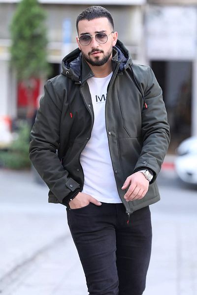MİSHAR İTALİA Мъжко яке с качулка, цип и копчета в цвят каки