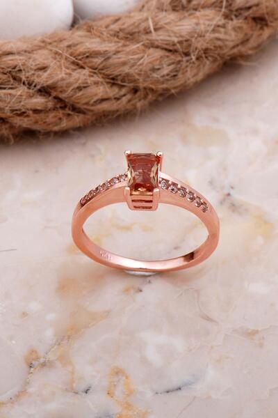 Sümer Telkari Renk Değiştiren Sultan Taşlı Baget Rose Gümüş Yüzük 3693