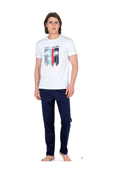 Pierre Cardin 6041 Ανδρικό κοντομάνικο χτενισμένο βαμβακερό σετ πιτζάμα-λευκό