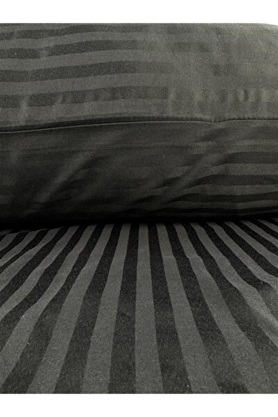 Mrs.Gugar غطاء وسادة مخطط من الساتان الأسود قطعتين مقاس 50 × 70