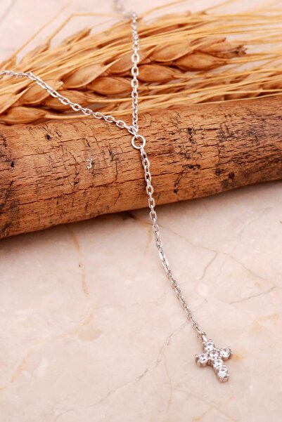 Sümer Telkari Haç Mini Rodyumlu Gümüş Kolye 7993