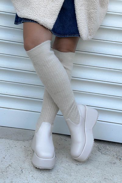 Shoebutik Danilo Beige Knitwear Stretch Γυναικείες Μπότες