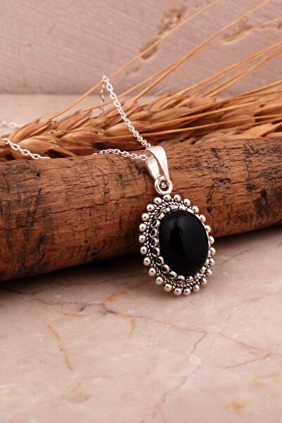 Sümer Telkari Oniks Taşlı Telkari Elişi Oval Gümüş Kolye 7972