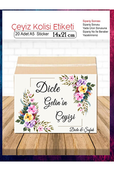 DicleXStore Çiçek Tasarımlı 4 Çeyiz Bohça Bavul Koli Etiketi Gelin 20 Adet Baskılı Etiket Sticker