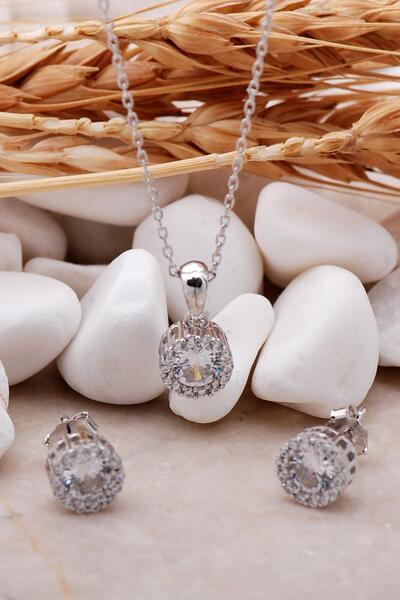 Sümer Telkari Elmas Montür Rodyumlu Mini Gümüş Ikili Set 2364