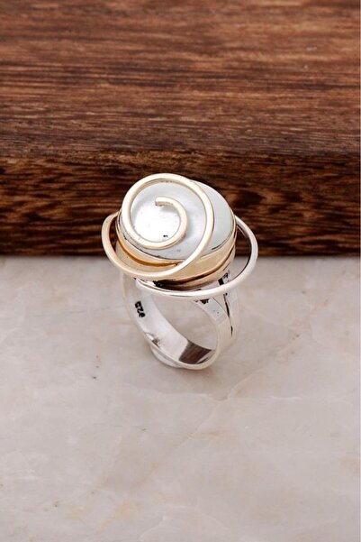 Sümer Telkari Sedef Taşlı Tasarım Gümüş Yüzük 2839