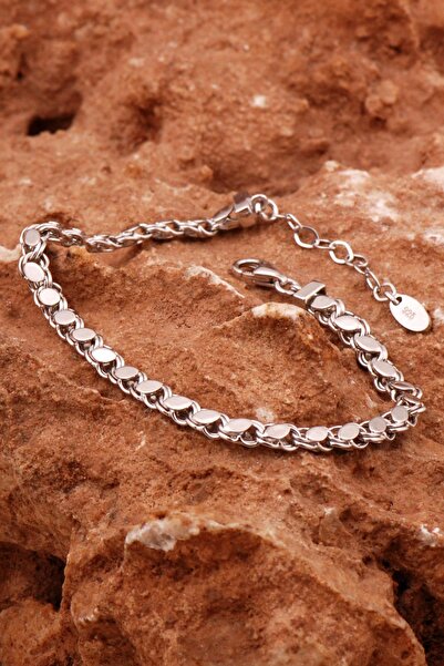 Sümer Telkari Gümüş Rodyumlu Pullu Arpa Zincir Bileklik 4614