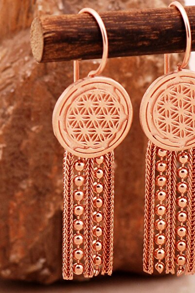 Sümer Telkari Yaşam Çiçeği Motifli Elişi Hasır Rose Gümüş Küpe 7005