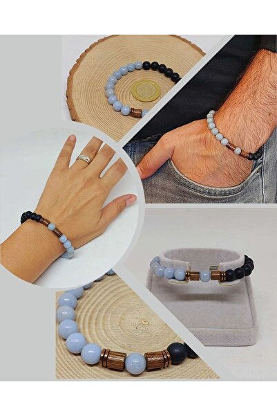 Yasamtohumu 8 мм унісекс браслет з ангелітом і оніксом - модель «Гаваї» (3927)