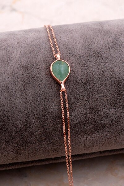 Sümer Telkari Doğal Prenhit Taşlı Damla Mini Rose Gümüş Bileklik 4134