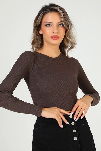 GÜLSELİ Καφέ γυναικεία μπλούζα με λαιμόκοψη Camisole Crop Body