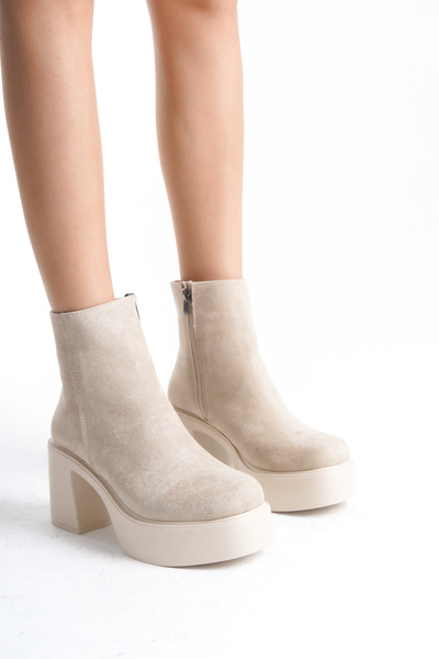 Limeo Απλές γυναικείες κοντές μπότες με ψηλό τακούνι και φερμουάρ στο πλάι