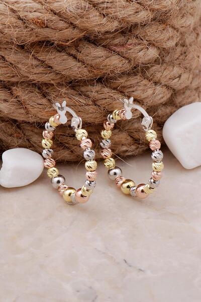 Sümer Telkari Dorissa Toplu Altın Yaldızlı Rose Gümüş Halka Küpe 5171