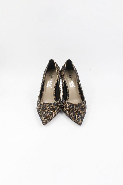 ENDİCAN 038 2715 Women's Heeled Shoes with Stones LEOPARD BLACK STONE