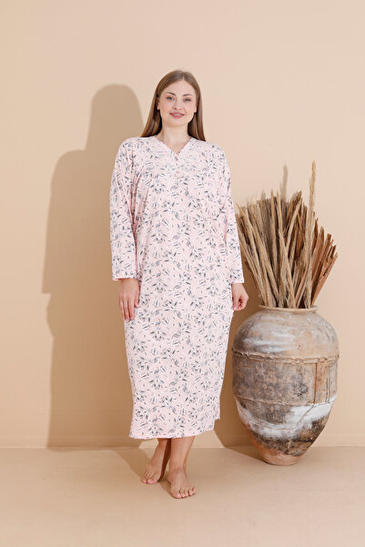 SEBOTEKS 100% Cotton Thin Combed Long Sleeve Plus Size Mother's Nightgown 10000