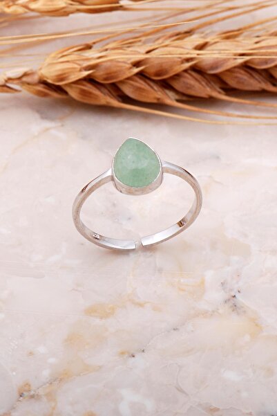 Sümer Telkari Prehnit Taşlı Damla Rodyumlu Gümüş Yüzük 3657