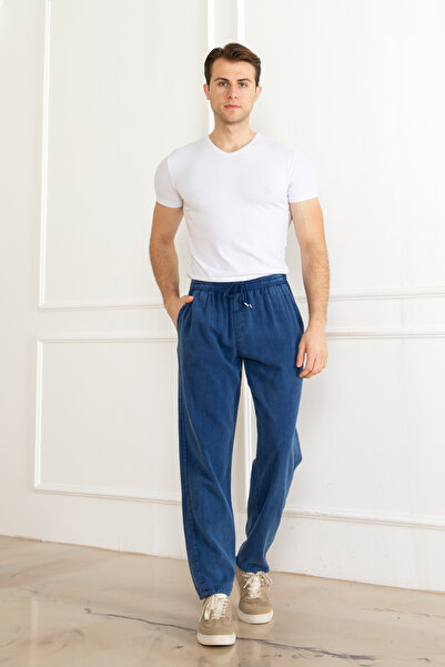 nacar çarşı ERKEK Oversize BELİ LASTİKLİ KALIN Keten RAHAT DÜZ PAÇA Salaş Alt Jogger Pantolon