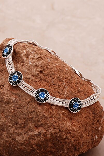 Sümer Telkari Anadolu Motifli Mineli Hasır Elişi Tasarım Gümüş Bileklik 4340