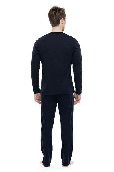 Mod Collection 3905 Men's Navy Blue Oversized Patchwork Long Sleeve Pajama Set - Navy Blue