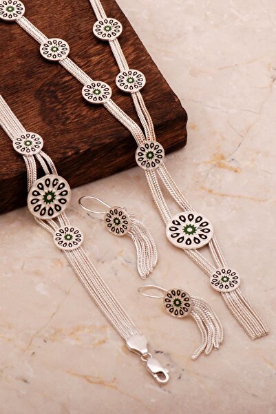 Sümer Telkari Anadolu Motifli Mineli Hasır Elişi Tasarım Gümüş Set 2675