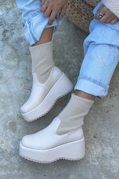 Shoebutik Glumb Beige Knitwear Stretch Γυναικείες Μπότες