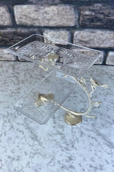 MAY HOME Silver Madlen Rectangular Presentation Rack & 2-Tier Glass Plate Presentation Rack