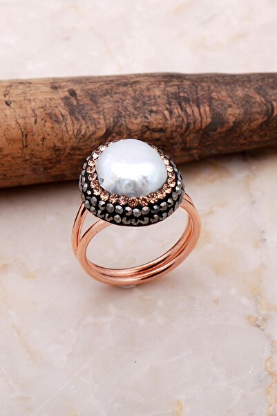 Sümer Telkari İnci Taşlı Rose Gümüş Yüzük 3048