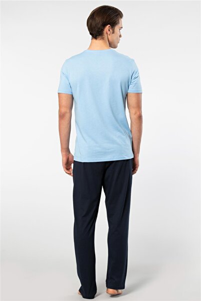 Cacharel 2192 Ανδρικό σετ πιτζάμες με κοντό μανίκι V λαιμόκοψη-Μπλε