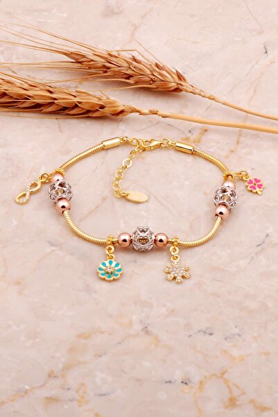 Sümer Telkari Mineli Altın Kaplama Gümüş Şans Bileklik 4514