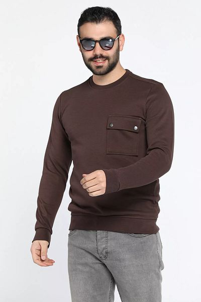 MİSHAR İTALİA Ανδρικό φούτερ Coffee Crew Neck Pocket