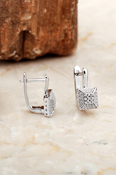 Sümer Telkari Zirkon Taşlı Rodyumlu Parlak Gümüş J Küpe 6959