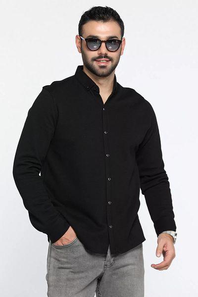 MİSHAR İTALİA Мъжка риза с дълъг ръкав с черна копчета