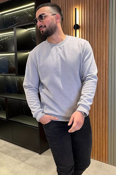 MİSHAR İTALİA Γκρι ανδρικό φούτερ από φλις λαιμόκοψη