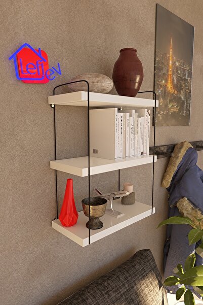 LEFİEV LEFİ EV Metal Ayaklı Duvar Rafı, 3 Katlı Duvar Rafı, Kitaplık, Saksılı...