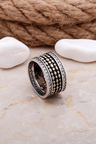 Sümer Telkari Tasarım Elişi Taşlı Gümüş Kadın Alyans 05