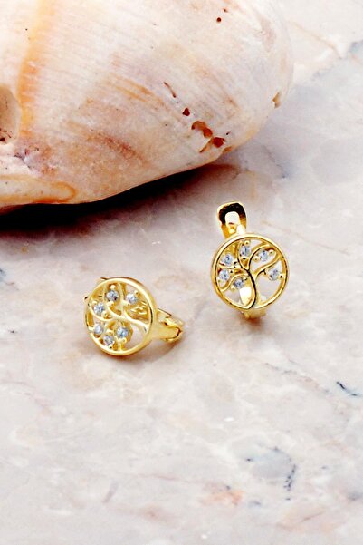 Sümer Telkari Hayat Ağacı Altın Yaldızlı Gümüş Küpe 2562