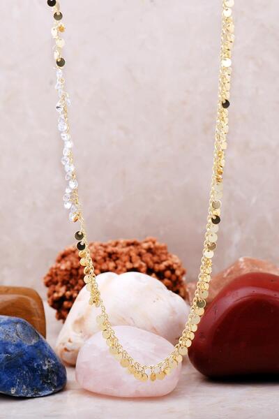 Sümer Telkari Pullu Zirkon Taşlı Altın Yaldızlı Gümüş Kolye 7233