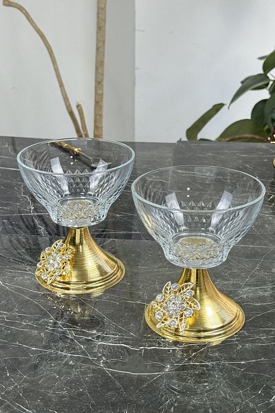 MAY HOME Bron Patterned Luxury Metal Glass Dessert Bowl - Jam Bowl, Treat and Presentation Bowl
