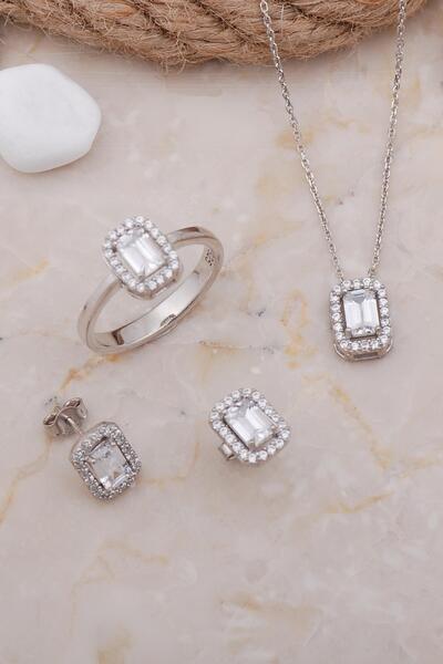 Sümer Telkari Baget Rodyumlu Gümüş Set 2585